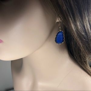 NEW 14k gold filled wire wrapped deep blue glass earrings